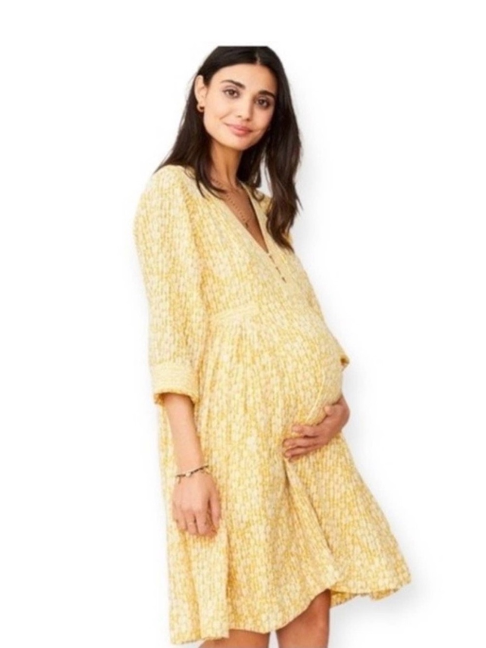 Hatch Kenzie Floral Maternity Mini Dress Yellow and White, Size xs